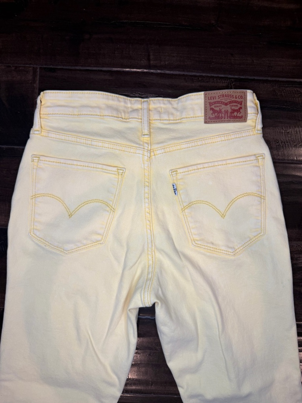 Levi's 721 High Rise Skinny Jeans Size 27 Pale Yellow Acid Wash Stretch Denim - Picture 7 of 9